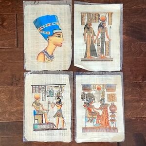 Egyptian Papyrus Paintings,  Set Of 4, Original